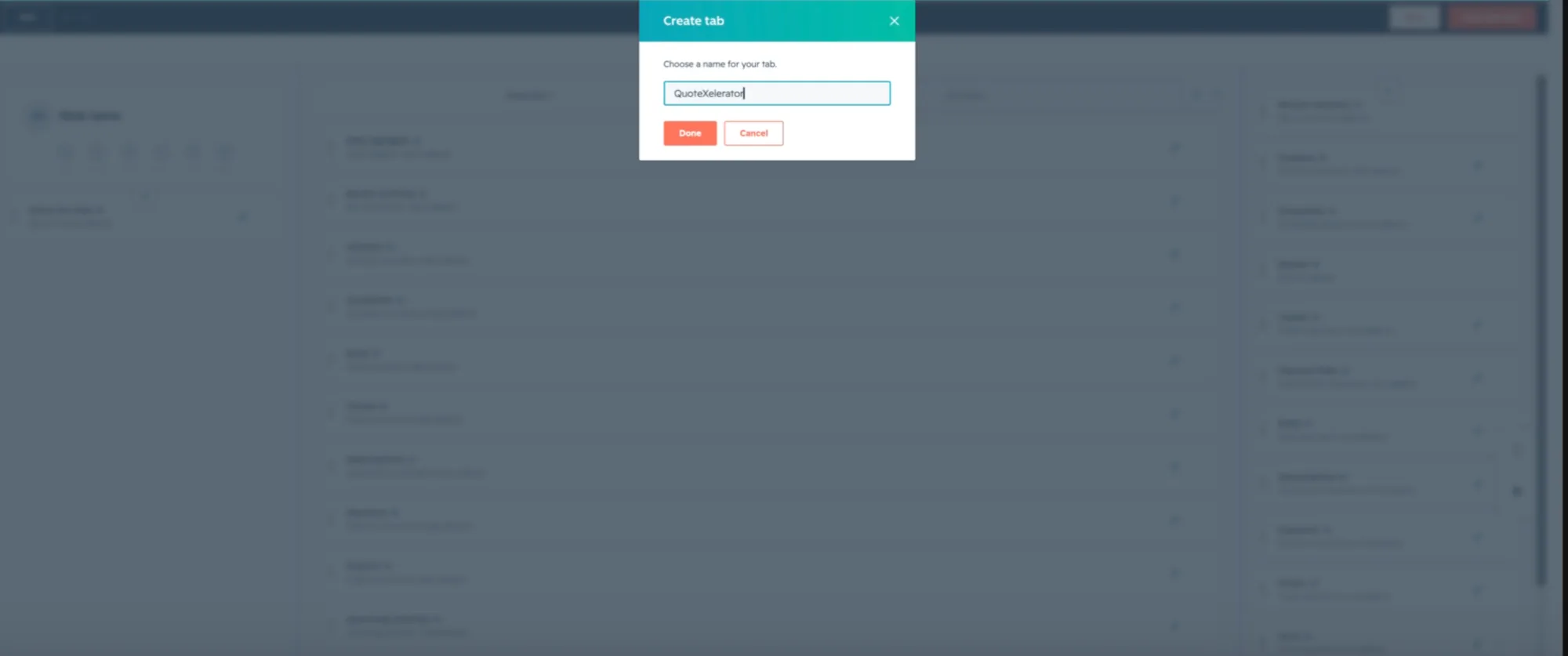 The Create tab dialog with the name QuoteXelerator entered.